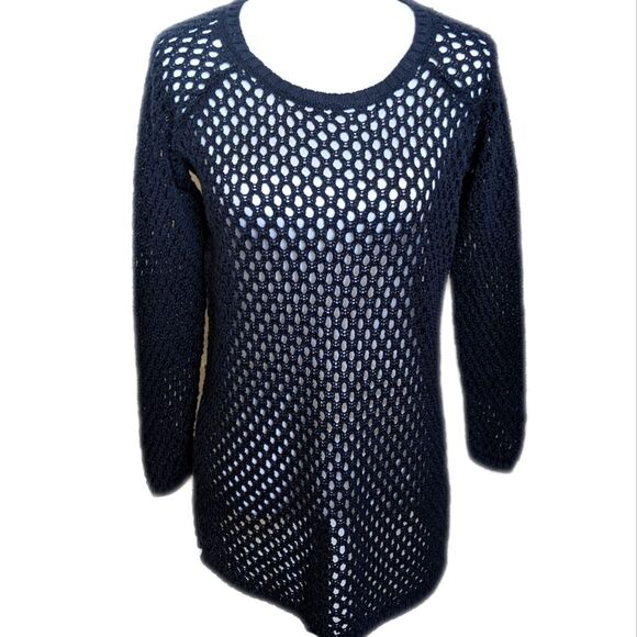Soma Intimates open knit long line navy blue summer sweater/ cover up Medium - Picture 1 of 6